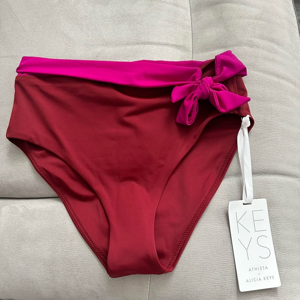 Athleta Alicia Keys Daybreak High Waist Tie Bikini Bottoms size S pink red